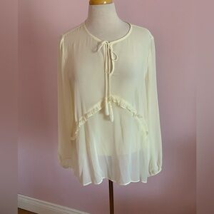 George Cream Tie-Neck Ruffle Peasant Blouse